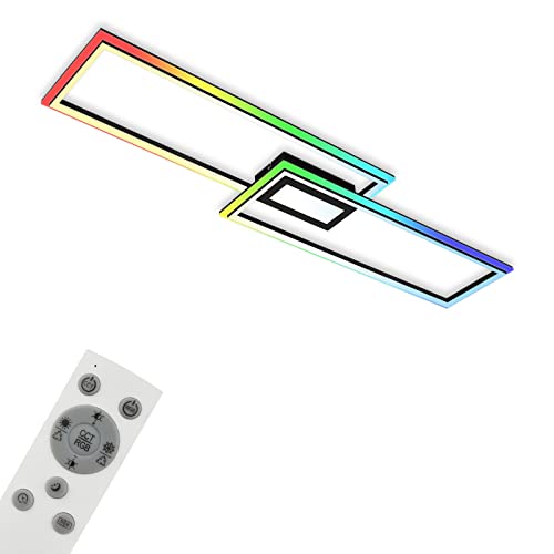 BRILONER Leuchten - Deckenlampe RGB, Bunte Deckenleuchte LED, Dimmbar, Farbtemperatur einstellbar, CCT Mittellicht, LED Frame, Fernbedienung, Schwarz, 1170x290x65 mm