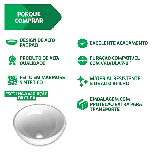 Cuba Pia De Apoio Branca Redonda 35cm Ametista Para Banheiro Lavabo