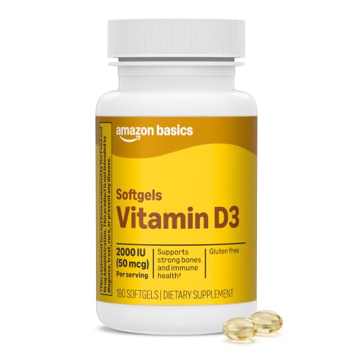 Amazon Basics Vitamin D3, 2000 IU, 180 Softgels, 6 Month Supply - image 1