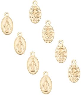 UNICRAFTALE 10pcs Golden Oval with Virgin Mary Charms 304 Stainless Steel Miraculous Metal Pendants 0.8mm Small Hole Charms for Jewelry Making DIY Necklaces