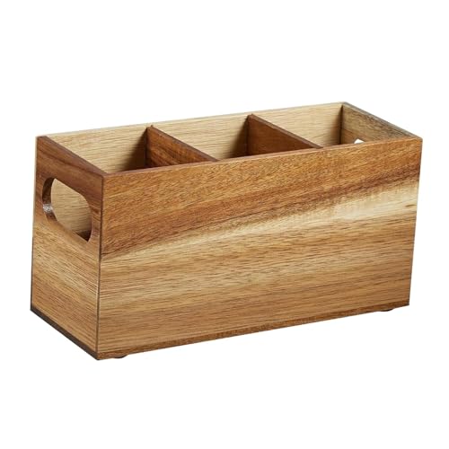 AlluraPet Soporte organizador de cubiertos de madera para utensilios, divisor de cubiertos, tenedor y cuchara, caja de almacenamiento para cafetería, hogar, despensa
