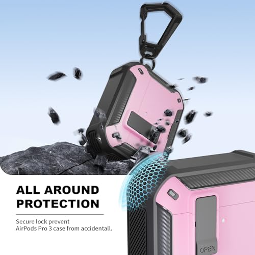 Image of for AirPods Pro 3 Case with Magnetic Lock and Phone Stand, Compatible with Magsafe Charging,with Carabiner&Cleaner kit for Apple iPod Pro 3rd Generation Cover(2025) Men Women (Pink)
