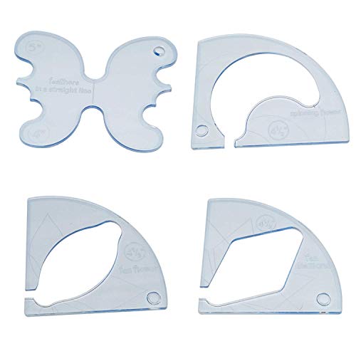 YICBOR Free Motion Quilting Rulers and Templates Set, Incuding 4pcs Rulers, 1pcs Low Shank Ruler Foot, and 1pcs Seam Pressing Wheel