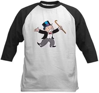 CafePress Monopoly Dancing Rich Uncle Penn Kids Baseball Tee Kids Cotton Baseball Jersey, 3/4 Raglan Sleeve Shirt Black/White