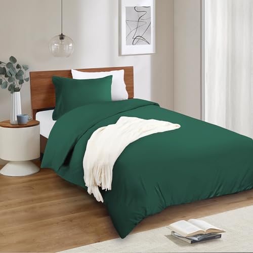Image of Mejoroom Emerald Green Twin Duvet Cover - Soft and Breathable Twin Bedding Sets with Zipper Closure, 2Pieces, 1 Duvet Cover (68x90) and 1 Pillow case(20x26)