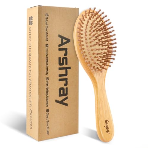 Arshray Bamboo hairbrush for combing and massaging the scalp, natural bamboo teeth, suitable for women, men, coarse, fine, wavy