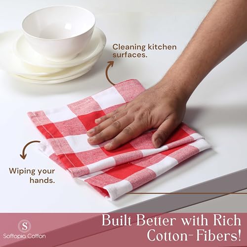 Image of Red Buffalo Plaid Checked Dish Towels 4 Pack, 100% Cotton, 16x26 Inches, Super Absorbent, Quick Drying, Soft, Lint-Free, Durable Tea & Bar Towels with Hanging Loop, Grey and White