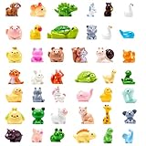 Seqiuay 42 Pcs Mini Resin Animal, 42 Tiny Resin Animals, Miniature Little Small Animal Figurines for Micro Fairy Garden Landscape Accessories Dollhouse Hide Crafts Decor Aquarium Toys