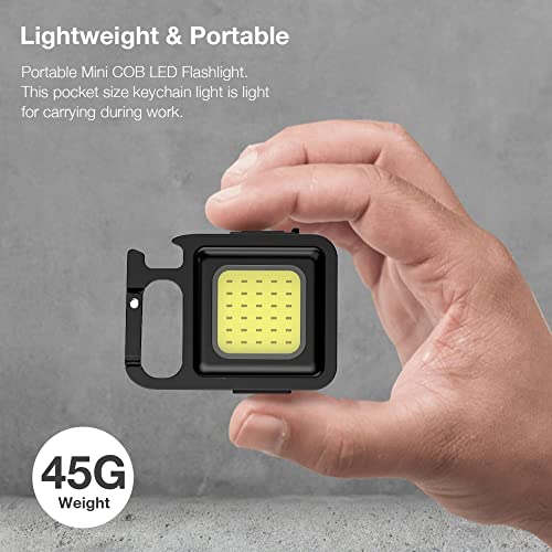 Image of FabSports COB Small Flashlight, 500 Lumens Bright, Rechargeable Battery, Keychain, Portable, Pocket Light with Bracket, Bottle Opener and Magnet Base for Fishing, Walking, Outdoors and Camping