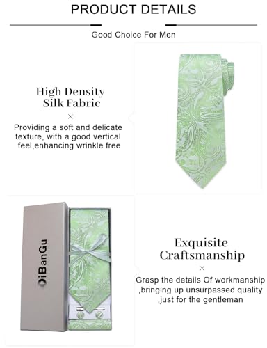 Image of DiBanGu Paisley Ties for Men Silk Necktie and Pocket Square Cufflinks Tie Clip Set Woven Classic Mens Tie for Wedding Party
