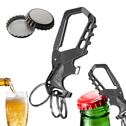 Llavero de abridor de cerveza, llavero del abridor de botellas | Llaves de clip de carabinero | Gadgets de la herramienta de carabinas compacta de equipo de sobrevivir con 3 anillos clave para campame