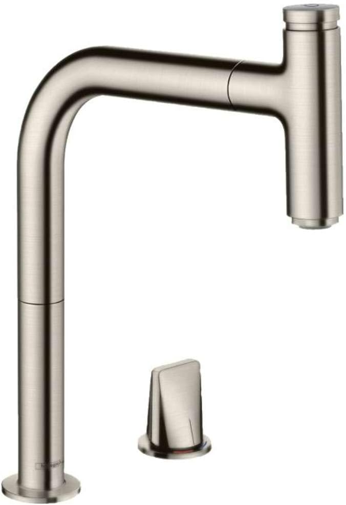 hansgrohe M7119-H200 2-Hole Kitchen Tap 200, Pull-Out Spout, Hose Box, 110°/150° Swivel Range, Stainless Steel