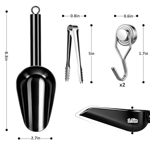Image of Juome 6oz Stainless Steel Ice Scoop for Freezer with Magnetic Holder, Metal Ice Scoop for Ice Machine, Small Ice Cube Scooper for Freezer Bin for Ge Profile Opal 2.0 Nugget Ice Maker (Black)