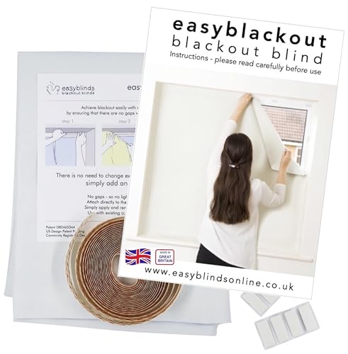 Easyblinds Easynight Premium blackout blind, self-adhesive attachments, WHITE, cut to any shape/size up to 100x135cm, Patented Design For Full Blackout, Easy To Use, Temporary Or Permanent
