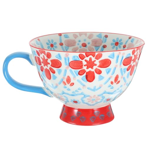 NIYANGLE Taza de Cerámica para Desayuno Diseño Floral, Gran Capacidad 500 Ml, Color Azul, Adecuado para Avena, Cereales y Leche, Taza Versátil para Hogar y Viajes
