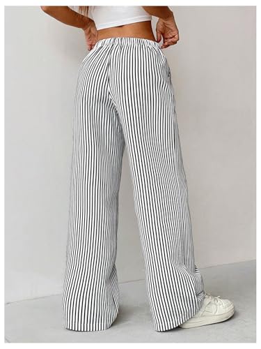 SweatyRocks Women's Y2K Striped Pants Wide Leg Drawstring High Waist Long Trousers with Pocket2