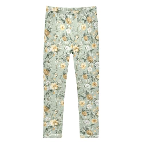 Girls Leggings Soft Toddler Ankle Length Bottoms Tropical Flowers Pineapple Kids Dance Yoga Pants 4-10 Years