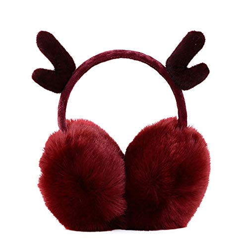 Kentop Cache-Oreilles Réglable Cache-Oreilles avec Serre-tête Cache-Oreilles Chauds Cache-Oreilles en Peluche Accessoires d'hiver extérieur Style Renne pour Enfant et Adulte Unisexe (Rouge)