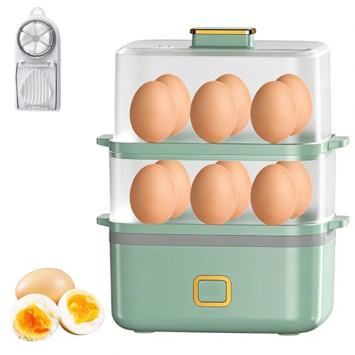 Electric Egg Cooker, 2-In-1 Multi-functional Egg Boiler with 12 Eggs Capacity, Ideal for Soft, Medium & Hard Boiled Eggs, Steamer and Poacher
