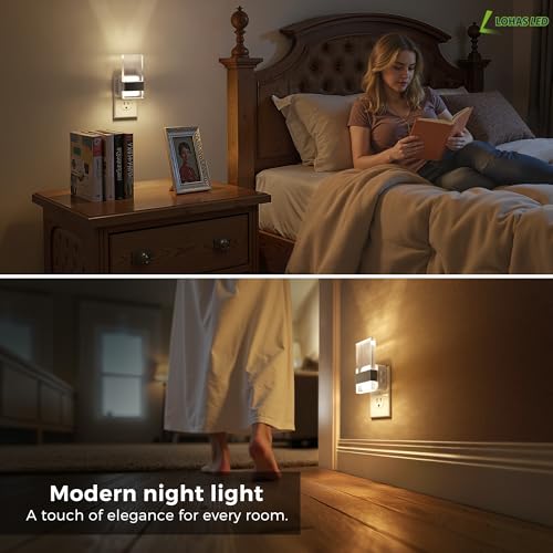 Image of L LOHAS LED Night Light, 2 Pack Adjustable Color Temperature Night Lights Plug Into Wall, 2000K /3000K /5000K 3CCT Nightlight, Dusk to Dawn Sensor Dimmable Nightlights for Bathroom, Hallway, Gift