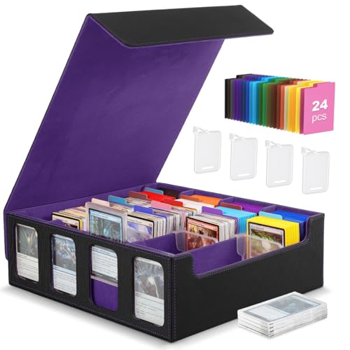 Moko Card Storage Box - 3000+ MTG Deck Box, 24 Colorful Dividers, Commander Card Deck Case, Fits Magic, Yugioh - Black Purple