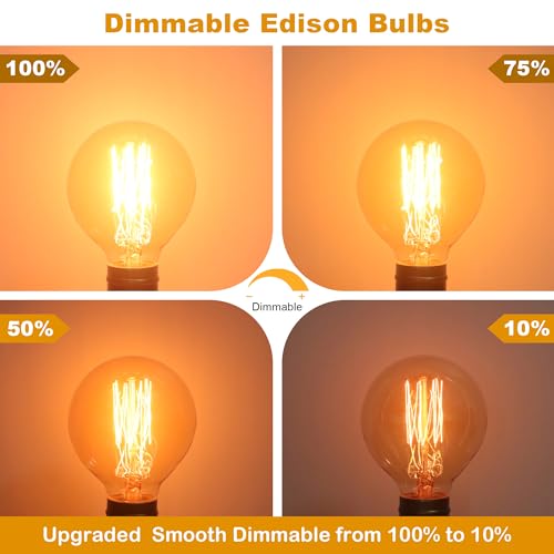 YUNRRD Vintage Edison Light Bulbs,E27 Dimmable Screw Edison Bulbs,40w Incandescent Light Bulb,Retro Filament Lamp Warm White Bulb G80 220V,Pack of 2 - Image 6