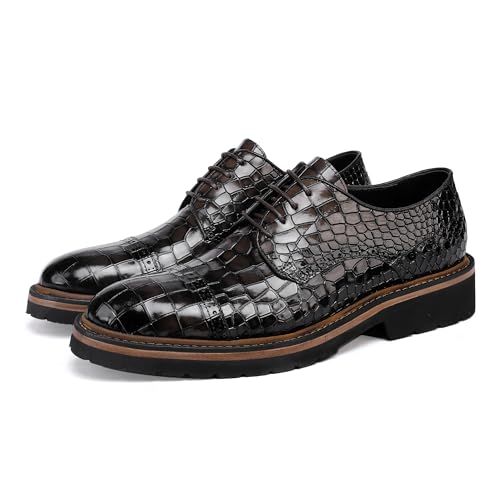 Image of Leather Dress Shoes Oxfords Business Brogue Shoes, Crocodile Pattern