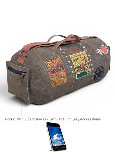 Image of The House of Tara Canvas Travel Duffle Bag 25 litres | Sports Duffel | for Men and Women | Adjustable Broad Strap | Gym Bag | Airline Carry On Luggage | Quick Access Pockets (Acorn Brown)