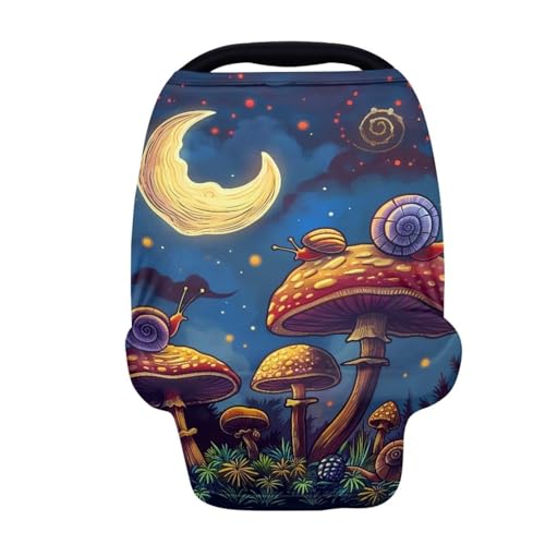 Image of ZFRXIGN Mushroom Car Seat Covers for Babies Boy Girl Stretchy Nursing Cover for Breastfeeding Carseat Covers Canopy Shopping Cart Cover for Travel Moon Night Snail