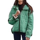 Leichte gesteppte Pufferjacke für Damen, mit Kapuze, übergroßer Reißverschluss, gepolsterter...