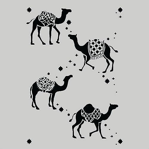 Image of Kayra Decor Large Camel Safari Wall Stencil -Pack of 1, Sheet Size 24 x 36 inch|Design Size 21 x 30 inch.