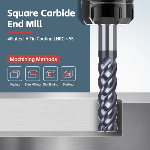 Image of HUHAO Square End Mill,4 Flute Variable Straight Milling Cutter 3 /16 inch Shank End Mill for Carbon Steel,Prehardened Steel,Stainless Steels,Carbide End Mills Sets for DIYers & Professionals