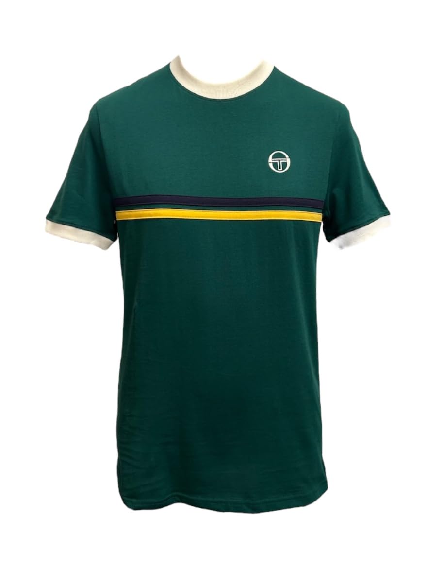 Sergio Tacchini Men's Supermac T-Shirt (UK, Alpha, L, Regular, Regular, Rainforest/Maritime Blue/Daffodil)