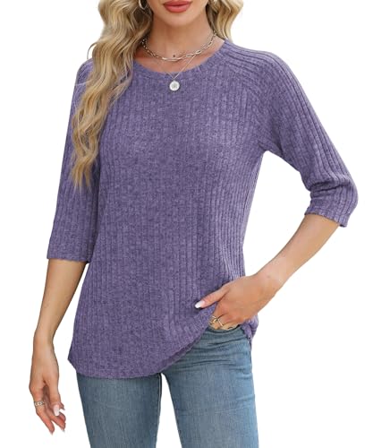 Image of JomeDesign Sweaters for Women 3 /4 Sleeve Shirts Crew Neck Sweatshirts Loose Casual Blouses Fashion Tops