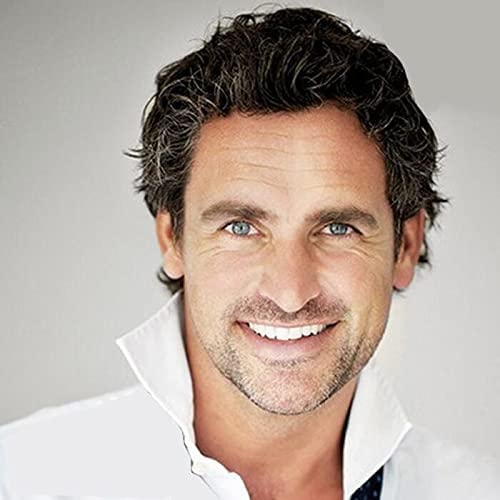 Voloria European Virgin Human hair Toupee for Men with 10x8" Soft French Lace Cap and clearly PU Around Slight Wave Men's Hairpiece Replacement System Natural Color Mixed 20% Grey Hair