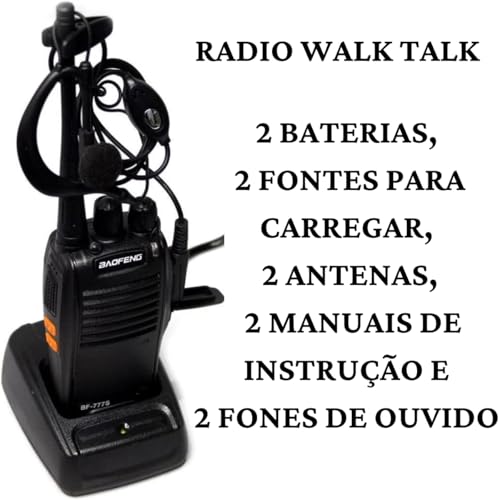 Kit com 2 Radios Comunicador Walk Talk Transmissor Profissional Com Fone de Ouvido 16 Canais Longo A