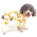 Zunea Small Dog Jumpsuit Overalls Pyjamas Soft Cotton Rompers Puppy Sleeping Clothes Adorable Yellow Duck Printed Four Legs Pjs Apparel for Pet Cats Pups L