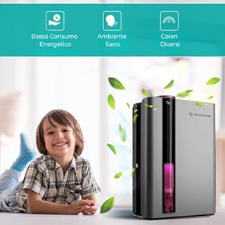 AG 330 Deumidificatore e Purificatore d'Aria – Deumidificazione fino a 1L al giorno, 35m² – Grande serbatoio d'acqua con capacità di 2,7L – Risparmio Energetico, Illuminazione a 7 colori