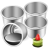 PRETYZOOM Molde para Pastel Circular de Aluminio de 2 Pulgadas con Fondo Desmontable Antiadherente Juego de 4 Unidades Adecuado para Hornear Tartas Quiches y Postres Pequeños