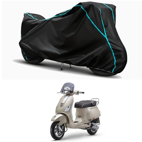 Image of Waterproof Bike Body Cover Compatible for | Vespa Elegante 150 BS6 | Taffeta Fabric, Sky Piping Design, Bottom Elastic Fit | Dustproof, Sun UV & Rain Protection for All Weather.