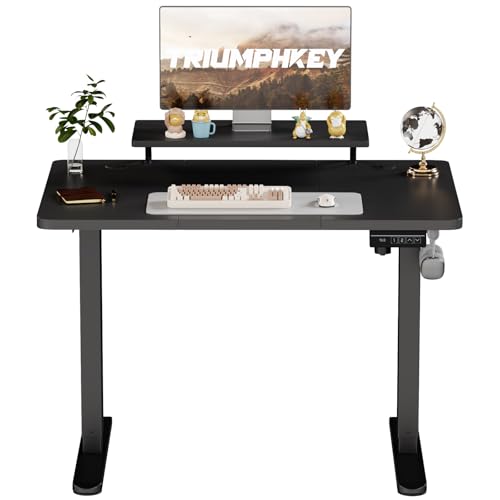 TRIUMPHKEY 120x60cm Escritorio Elevable Eléctrico con Soporte para Monitor, Escritorio Regulable en Alturacon 2 Alturas de Memoria, Mesas de Ordenador, Escritorios de Oficina Negro