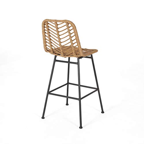 Great Deal Furniture Angela Outdoor Wicker Barstools (Set Of 4), Light Brown And Black #TOP6