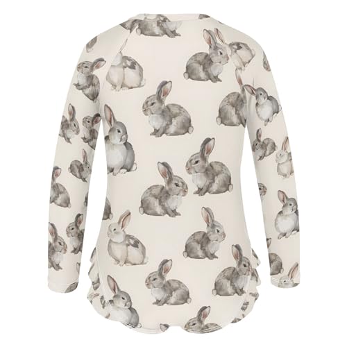 ALAZA Gray Rabbit Bunny Retro Girls One Piece Swimsuit Long Sleeve Rash Guard Swimsuits UV 50+ Swimwear Zipper3