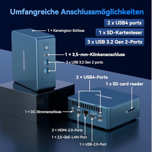 GEEKOM Mini PC IT13 mit i7-13700H, Mini Computer, 32 GB RAM und 1 TB SSD, Mini-Desktop-PC Windows 11 Pro, NUC i7 Computer, 6X USB | 8K UHD | WiFi 6E