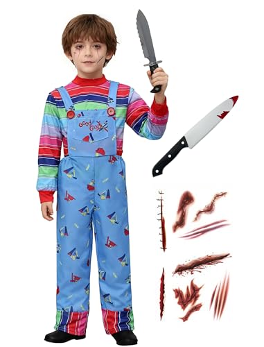 Hikaruer Chucky Costume for Kids Horror Film Dress up Halloween Toddler Ghost Costume Child's Cospaly Suit (Small)
