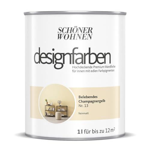 Schöner Wohnen-Farbe Wandfarbe Designfarbe Belebendes Champagnergelb, 1 l, Matt, Konservierungsmittelfrei