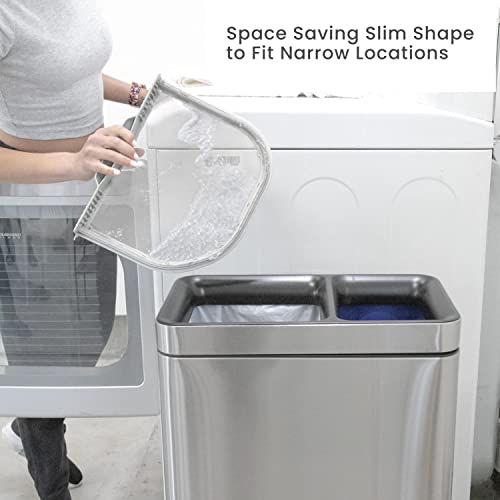 Home Zone Living Open Top 13 Gallon Dual Trash Can For Recycling And Trash, Slim Stainless Steel Design, 50 Liter Total Capacity For Home, Office, Restaurant #TOP3