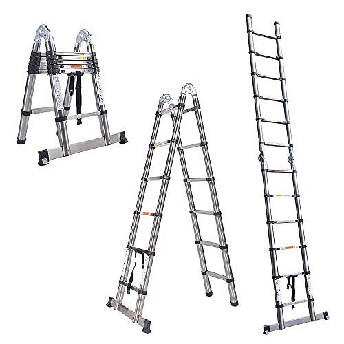 Escalera Telescópica en A, Escalera Extensible de Acero Inoxidable, Escalera Plegable...