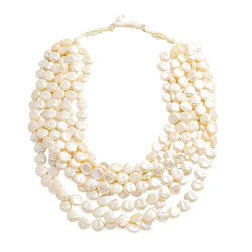 Irregular Baroque Pearl Necklace，Multi Layer Round Coin Pearl Handmade Necklace for Women, Exquisite Imitation Flat Pearl Jewelry Gift Birthday Wedding Anniversary