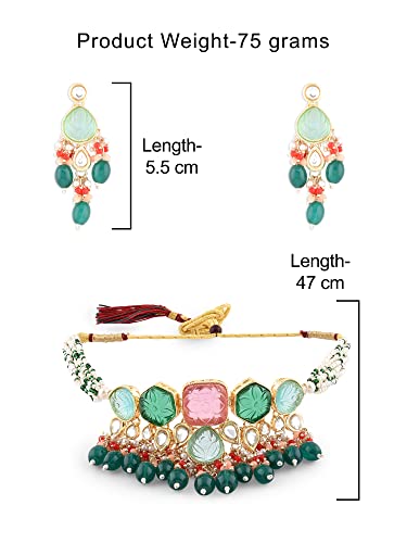 ZAVERI PEARLS Multicolor Stones & Beads Multistrand Beaded Kundan Choker Necklace Earring & Ring Set For Women-ZPFK15095 - Image 5